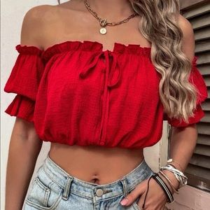 Off the shoulder frilled blouse